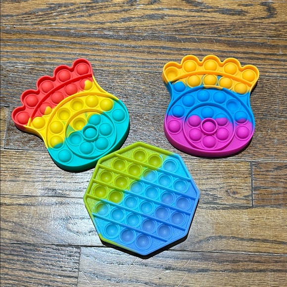 Other - Rainbow Pop Fidget Toy Trio - Colorful Sensory Push Bubble Set for Kids